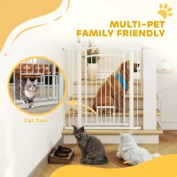 PawHut Dog Gate, Walk Through Pet Gate w/ Small Pet Door, Auto Close, for Doorways, House, Stair, 30"-41" W x 42" H(m-9)