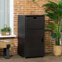 Outsunny Outdoor Towel Rack & Pool Toy Cabinet/Hot Tub Accessory Storage, Waterproof PE Rattan Cabinet & Basket Drawer for Indoor, Swimming Pool, Spa, 24"x24"x47", Dark Brown(m-10)
