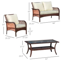 Outsunny 4-Piece Outdoor Wicker Sofa Set, Outdoor PE Rattan Conversation Furniture with 4 Chairs & Table, Water-Fighting Material, White(m-3)
