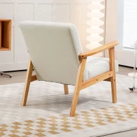 HOMCOM Mid-Century Modern Accent Chair Retro Fabric Armchair Wooden Arm Upholstered Lounge Chair for Living Room Cream White(m-9)