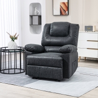 HOMCOM PU Leather Reclining Chair, Manual Recliner Chair for Living Room with Footrest, 2 Side Pockets, Steel Frame, Black