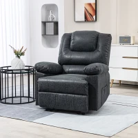 HOMCOM PU Leather Reclining Chair, Manual Recliner Chair for Living Room with Footrest, 2 Side Pockets, Steel Frame, Black(m-1)