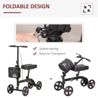 HOMCOM Knee Scooter, Foldable Steerable Knee Walker with Dual Braking System, Basket, 8" Wheels, Height Adjustable Leg Rest and Handles, Crutch Alternative for Foot Injuries, Black(m-5)