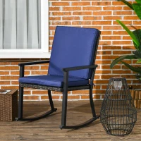 Outsunny Patio Wicker Rocking Chair, Outdoor PE Rattan Rocking Chair with High Back, Armrest, Seat Cushion, Blue(m-1)