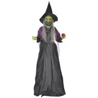 HOMCOM 5.9' Life Size Decoration Animatronic Old Witch Outdoor Halloween, Sound and Motion Activated w/ Light Up Eyes(m-2)