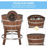 Outsunny 13 Gallons Retro Style Wooden Cooler Ice Bucket with Support Frame, Foldable Flip Cover, and Drain Faucet(m-6)