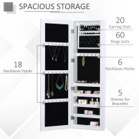 HOMCOM Mirror Jewellery Cabinet Armoire with Full Length Mirror, Wall Mounted Jewellery Organizer, White(m-5)