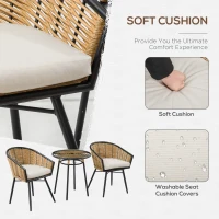 Outsunny 3 Piece Patio Set, Outdoor Bistro Furniture, PE Rattan Wicker Table and Chairs, Cushioned, Barrel Style, Cream White(m-7)