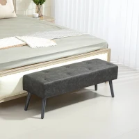 HOMCOM Bedroom Bench, End of Bed Bench with Button Tufted, PU Leather Upholstered Entryway Bench with Wood Legs, Grey(m-8)
