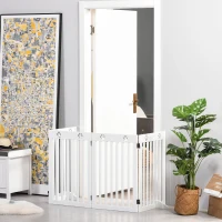 PawHut 29"H Freestanding Folding Pet Gate, Wooden Dog Barrier Fence, with 4 Panels and Dual Hinged Design for Doorways, or Stairs, White(m-10)