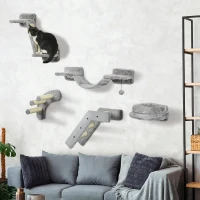 PawHut 5PCs Cat Wall Shelves with Steps, Perches, Ladders, Platforms, Gray(m-10)