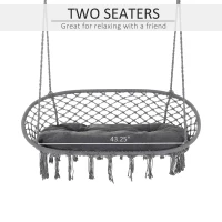 Outsunny Patio Hammock Chair 2 Seat, Hanging Rope Hammock Swing Chair with Metal Frame and Cushion, Large Macrame Seat for Indoor and Outdoor 396 lbs Capacity, Dark Grey(m-4)