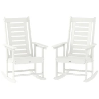 Outsunny 2 Pieces Outdoor Rocking Chairs, HDPE Patio Rockers with 28" High Back, Wide Armrests for Porch Backyard, White(m-11)