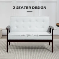 HOMCOM 44.5" 2 Seat Sofa for Bedroom, Modern Upholstered Loveseat with Button Tufted Back and Wood Legs, Cream White(m-6)