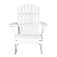 Outsunny Wooden Adirondack Rocking Chair Outdoor Lounge Chair Fire Pit Seating with Slatted Wooden Design, Fanned Back, White(m-11)