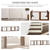 PawHut Wooden Pet Gate, Dog Safety Barrier, Freestanding Foldable Fence, w/ 6 Panels, 2 Support Feet, for House Doorway Stairs, Small & Medium Dogs, Coffee(m-5)