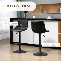 HOMCOM Adjustable Counter Height Bar Stools Set of 2, 360° Swivel Kitchen Counter Stools Dining Chairs with Backs, Vintage Leather, Retro Grey(m-4)