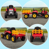 Aosom 12V Electric Ride on Tractor with Trailer, 25W Dual Motors, Red(m-9)