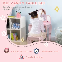 Qaba Kids Dressing Table and Chair Set, Girls Dressing Set, Makeup Desk with Drawer for 3-6 Years Old Kids, Pink(m-4)