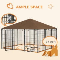 PawHut 6.9' x 6.9' x 5' Outdoor Dog Kennel with Canopy, Rotating Bowls, Coffee(m-10)