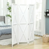 HOMCOM 3-panel Wall Partition Farmhouse Room Separator with Foldable Design Wooden Frame 5.6FT, White(m-7)