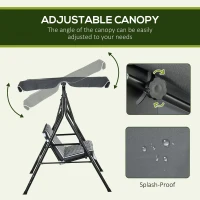 Outsunny 3-Seater Outdoor Porch Swing with Adjustable Canopy, Patio Swing Chair for Garden, Poolside, Backyard, Grey and White(m-5)