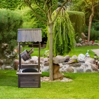 Outsunny Outdoor Wooden Wishing Well Fountain with Adjustable Water Flow Rate, Outdoor Rustic Waterfall Fountain with Electric Pump, Water Bucket, for Backyard Patio Garden Lawn, Carbonized Finish(m-10)