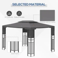 Outsunny 10' x 13' Outdoor Patio Gazebo with Double Vented Roof, Storage Shelves, Steel Frame for Lawn, Backyard and Deck, Gray(m-5)