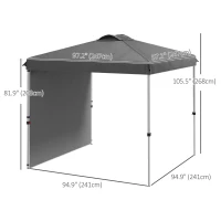 Outsunny 8 x 8 Pop Up Canopy with 1 Sidewall, Carry Bag and 4 Sand Bags, Height Adjustable Instant Sun Shelter, Dark Grey(m-3)