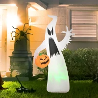 HOMCOM 5.9' Halloween LED Yard Decor Ghost with Pumpkin, Blow Up Inflatable Outdoor Decoration for Garden, Waterproof, Green(m-10)