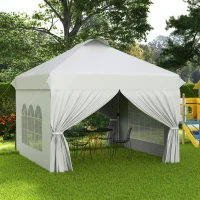 Outsunny 10' x 10' Outdoor Pop Up Canopy Tent with 4 Sidewalls, White(m-8)