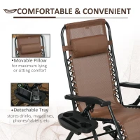 Outsunny 2 Outdoor Rocking Chairs Foldable Reclining Zero Gravity Lounge Rockers w/ Pillow Cup & Phone Holder, Brown(m-5)