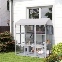 PawHut 81"H Catio Outdoor with Floor to Prevent Escaping & Easy Cleaning, for 2-4 Cats Kittens, Grey(m-8)