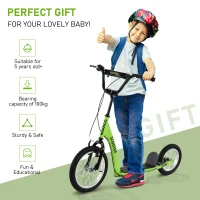 Aosom Youth Scooter Kick Scooter for Kids 5+ with Adjustable Handlebar 16" Front and 12" Rear Dual Brakes Inflatable Wheels, Green(m-6)