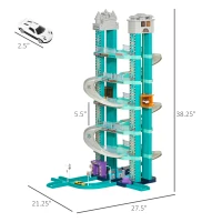 Qaba 6-Level Car Parking Garage Toy Race Tracks Car Ramp Set Toddler Car Games w/ Cars Maunal & Electric Elevators Wash, Gas, Ejector & Car Repair Station for 3-6 Years Old(m-3)