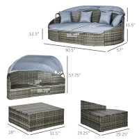 Outsunny Convertible Rattan Daybed Sectional, Light Grey(m-3)