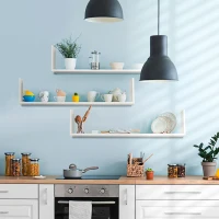 HOMCOM Set of 3 31.5" Wooden U-Shaped Floating Shelves Set Wall Mounted Hanging Bookshelf CD DVD Storage Display for Bedroom Living Room Kitchen, White(m-6)