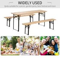 Outsunny 3 Pieces Folding Picnic Table Set, Portable Folding Picnic Table and Benches with Steel Frame for Garden, Park, Natural Wood(m-5)