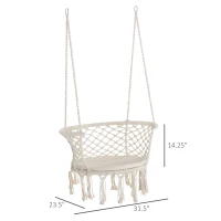Outsunny Hanging Hammock Chair, Cotton Rope Porch Hammock Swing with Metal Frame and Cushion, Large Macrame Seat for Patio, Garden, Bedroom, Living Room,  Cream White(m-3)
