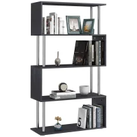 HOMCOM 5-Tiers Geometric Wooden Bookcase S-Shaped Storage Bookshelf Display with Metal Frame for Living Room, Bedroom, Home Office, Black(m-12)