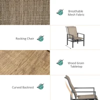 Outsunny 5 Piece Garden Patio Dining Set, Dinner Table with Built-in Ice Bucket Insert, 4 Rocking Chairs, Beige(m-6)