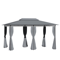 Outsunny 10' x 13' Outdoor Soft Top Gazebo Pergola with Curtains, 2-Tier Steel Frame Gazebo for Patio, Sage Gray