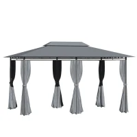Outsunny 10' x 13' Outdoor Soft Top Gazebo Pergola with Curtains, 2-Tier Steel Frame Gazebo for Patio, Sage Gray(m-1)