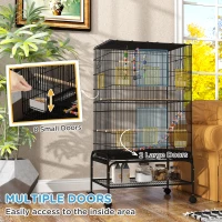 PawHut 43" Bird Cage with Rolling Stand, Toys, for Budgies Canaries Black(m-4)