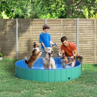 PawHut Φ63" Folding Dog Pool for Large dogs,  Portable Pet Kiddie Swimming Pool, Outdoor/Indoor Puppy Bath Tub with Nonslip Bottom for Dogs & Cats, Green(m-1)