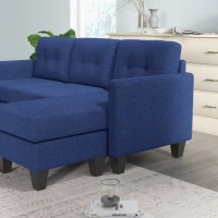 HOMCOM L-shaped Sofa, 3 Seater Sectional Couch with Ottoman, Corner Sofa with Thick Padded Cushion and Wood Legs, Dark Blue(m-10)
