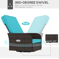 Outsunny Wicker Swivel Chair w/ Cushion, Patio Recliner Chair, Turquoise(m-5)