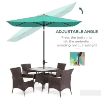 Outsunny 6.5' x 10' Rectangular Market Umbrella, Patio Outdoor Table Umbrella with Crank and Push Button Tilt, Teal(m-4)