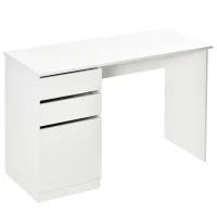 HOMCOM Modern Computer Desk, Home Office Desk for Study, Writing Workstation with Storage Drawer and Cabinet for Living Room, White(m-2)