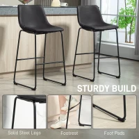 HOMCOM Bar Height Bar Stools Set of 2, Vintage PU Leather Bar Chairs, Kitchen Stools with Footrest for Home Bar, Dark Brown(m-5)